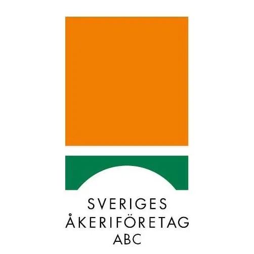 Orange kvadrat och grön båge ovanför texten SVERIGES ÅKERIFÖRETAG ABC på vit bakgrund.